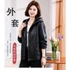 Women's Black Hooded Faux Leather Jacket Loose Fit Long Sleeve Casual Short Outerwear