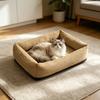 Jute Cat Bed 2-in-1 Cat Bed And Scratching Pad Breathable Pet Lounger Bed with Raised Edges Anti-Slip Bottom for Cats Small Dogs All Seasons