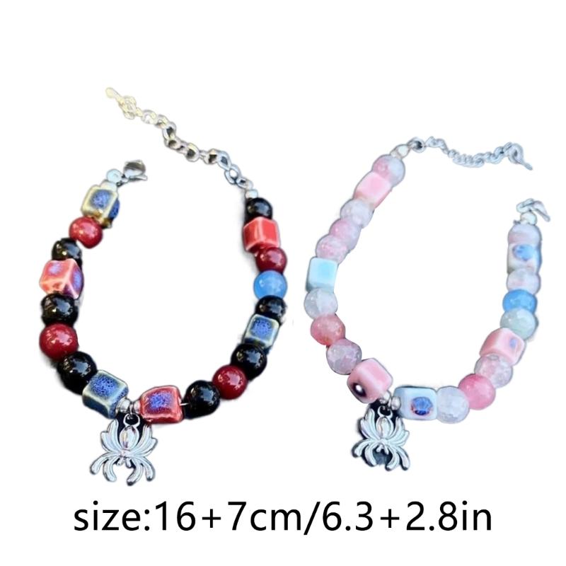 Halloween Spiders Charm Bracelets Couple Jewelry Fashioin Colorful Beaded Bracelet Simple Wristband Adjustable Bangle