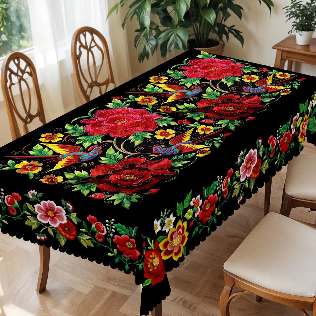 Independence Day Flower Wreath Waterproof Rectangular Tablecloth Red Blue Flower Star USA Flag Tables Cover for Dinner Kitchen