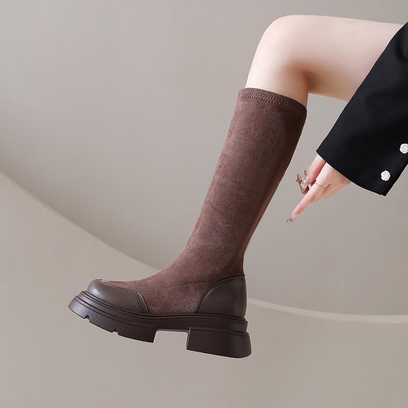 Boots 2025 Autumn New Thin Boots Thick-soled Women's Sleeve Boots Versatile Fashion Simple Thick Heel Elastic Boots