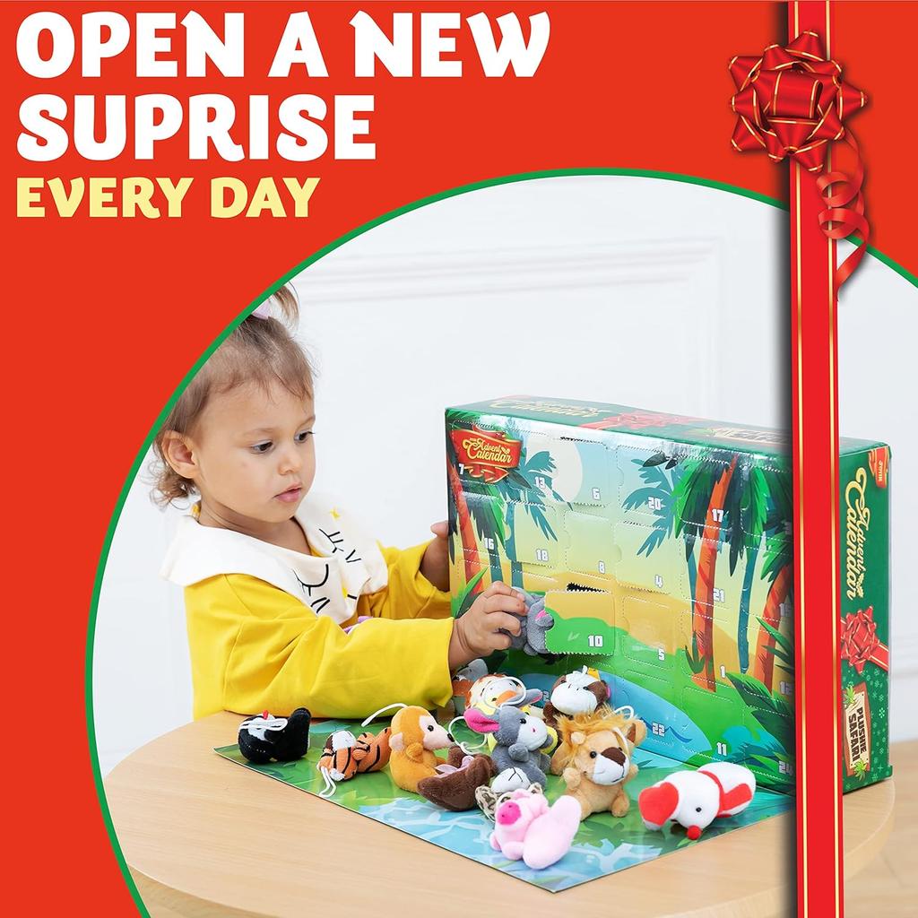 JOYFY  Christmas Advent Calendar 24 Days Countdown Advent Calendar with 24 Stuffed Animals for Xmas Gift Classroom Prizes