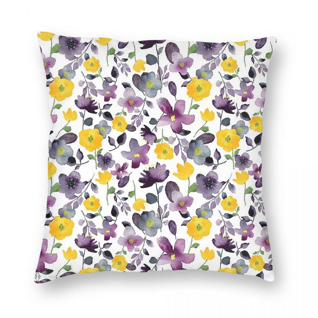 Purple And Yellow Romance Square Pillowcase Polyester Linen Velvet Printed Zip Decor Sofa Cushion Cover