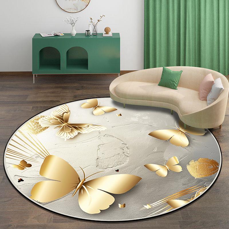 3D zlatý motýlí koberec, obývací pokoj, pohovka, koberec, protiskluzový čajový stolek, šatna, koberce do obývacího pokoje, dekorace, ložnice, kulatá podlahová rohožka