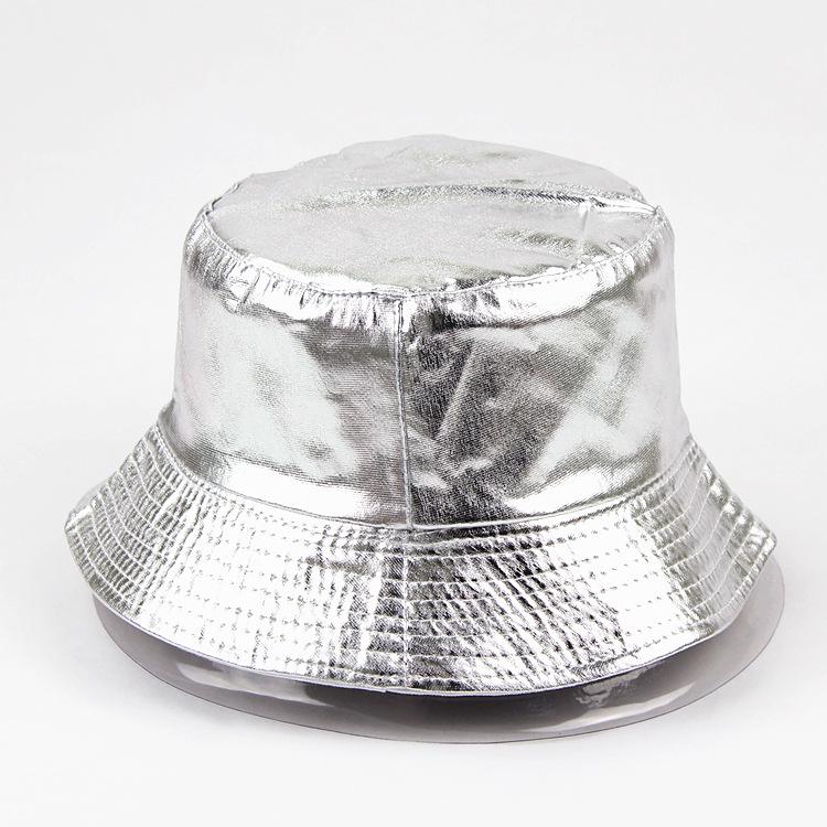 Reversible Punk Basin Hat - Trendy Foldable Fisherman Cap with Shiny Golden Silvery Finish, Adjustable Strap for Unisex Adults