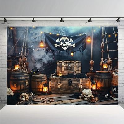 Retro Pirate Boat Treasure Box Backdrop Nautical Island Halloween Party Decor Banner Boys Portrait Photography Background Props