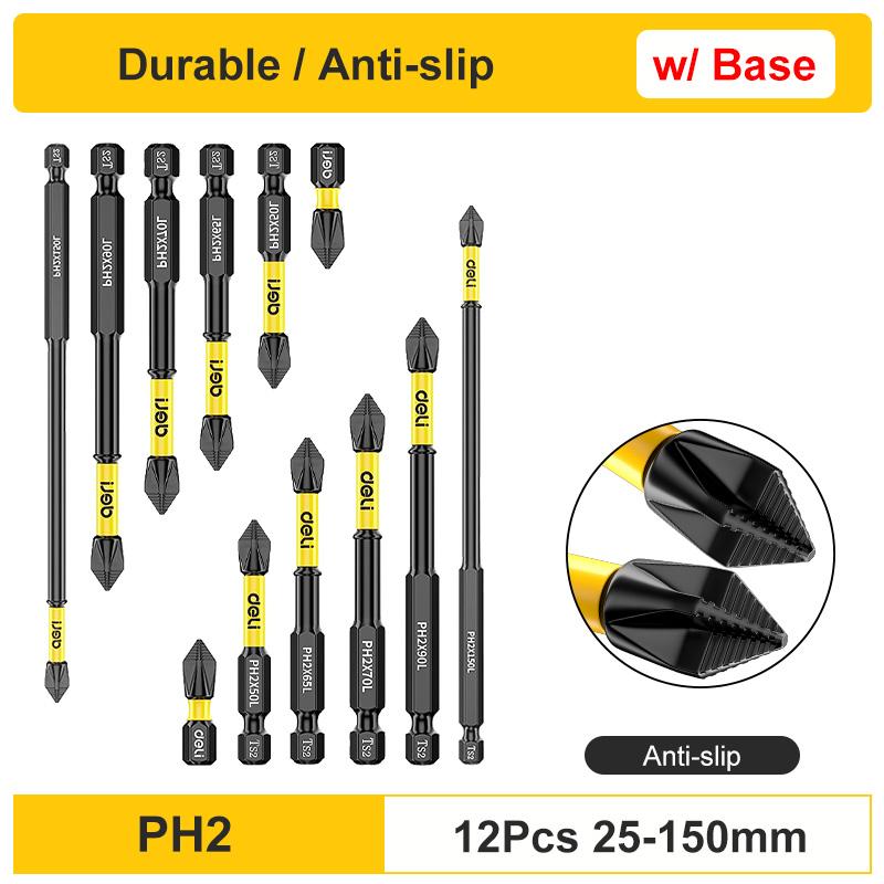 Non-Slip Impact Batch Head Strong Magnetic Cross High Torque Hardness Screw 25/50/65/70/90mm Waterproof Ph2 Screwdriver Bits Set
