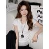 Special Korean Pure Desire V-neck Lace Splicing Hem Pleated Waist Short-sleeved T-shirt Women's Fashion Top