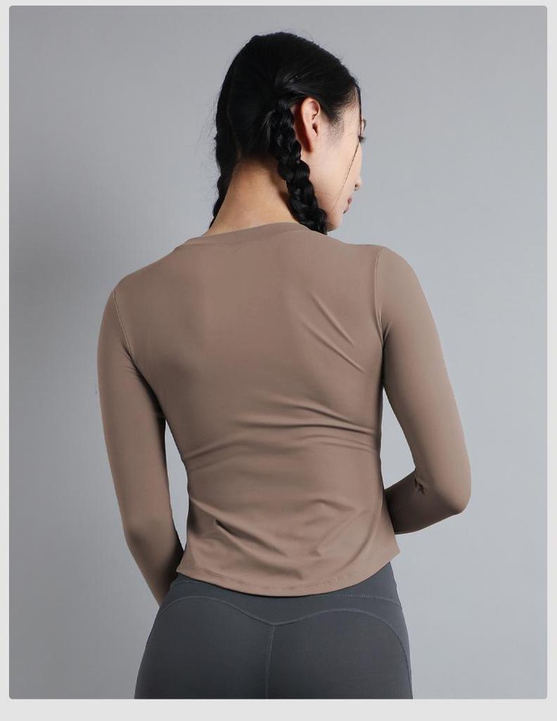Women's 2025 Nude-Feel Yoga Set: Chest-Pad, Finger-Hole, Slim-Fit, Long Sleeve