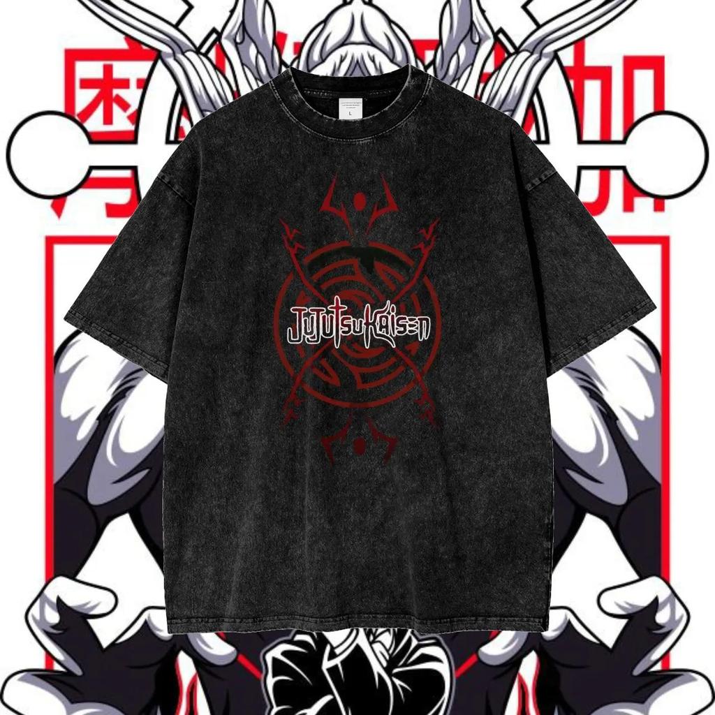 Gojo Satoru T-shirt For Men Women Anime Jujutsu Kaisen Printed Summer Vintage Washed Men's T-shirt Cotton Tops Clothing