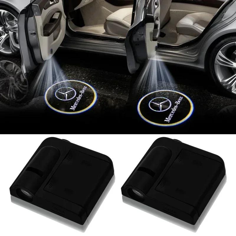 Hot W204 2025 Hot New 2pcs Car Logo Welcome Light Laser projector lamp For Mercedes benz AMG A B R G Class GLK GLA C200 E200 car