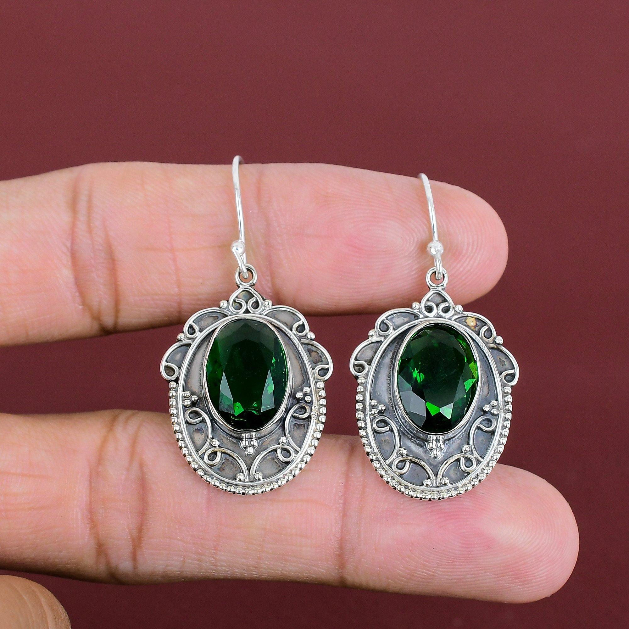 Faceted Chrome Diopside Earring 925 Sterling Silver Earring Gemstone Handmade Earring Chrome Diopside Jewelry Vintage Earrings Gifts For Her