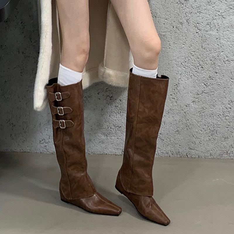 

Женские ботфорты в ковбойском стиле: Осень/Зима 2024, Универсальная обувь два в одном с внутренней платформой 35 темно-коричневого