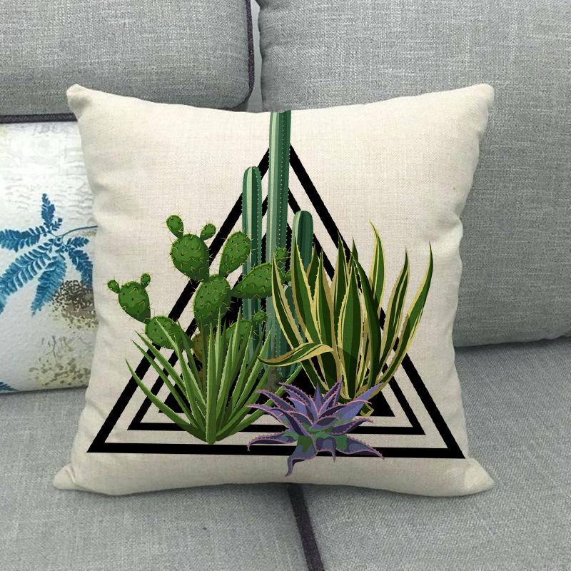 Green Plant Cactus Pattern Digital Printing Short Plush Pillow Covers For Car Sofa Office Cushion Cover Home Goods 60X60Cm
