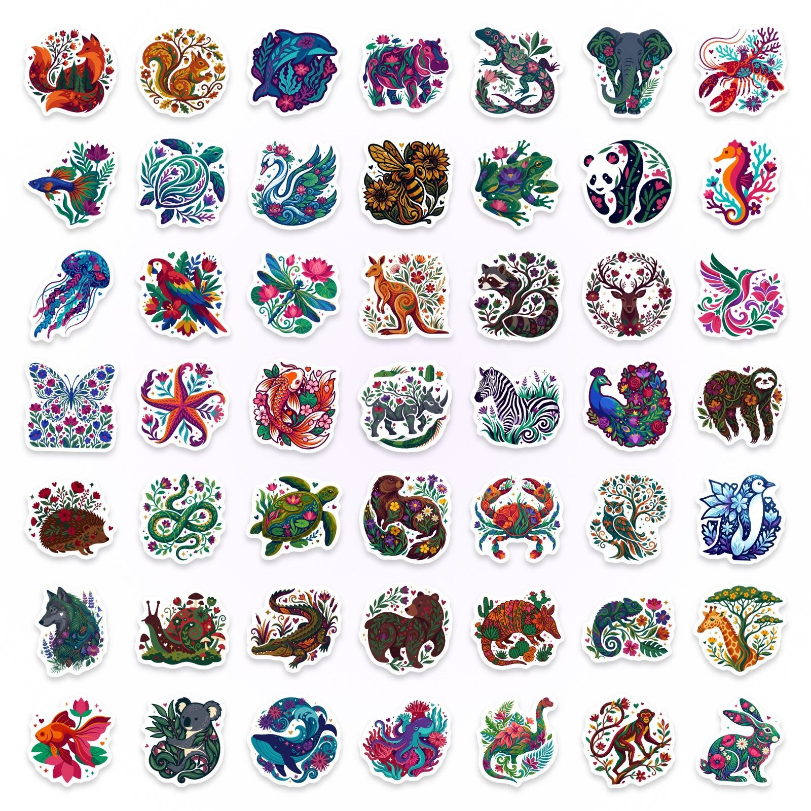 

50/100 Pcs Ethnic HD Hand Painted Tropical Animal Stickers for Reward Stationery Box Phone Suitcase Cup Car Removable Decals