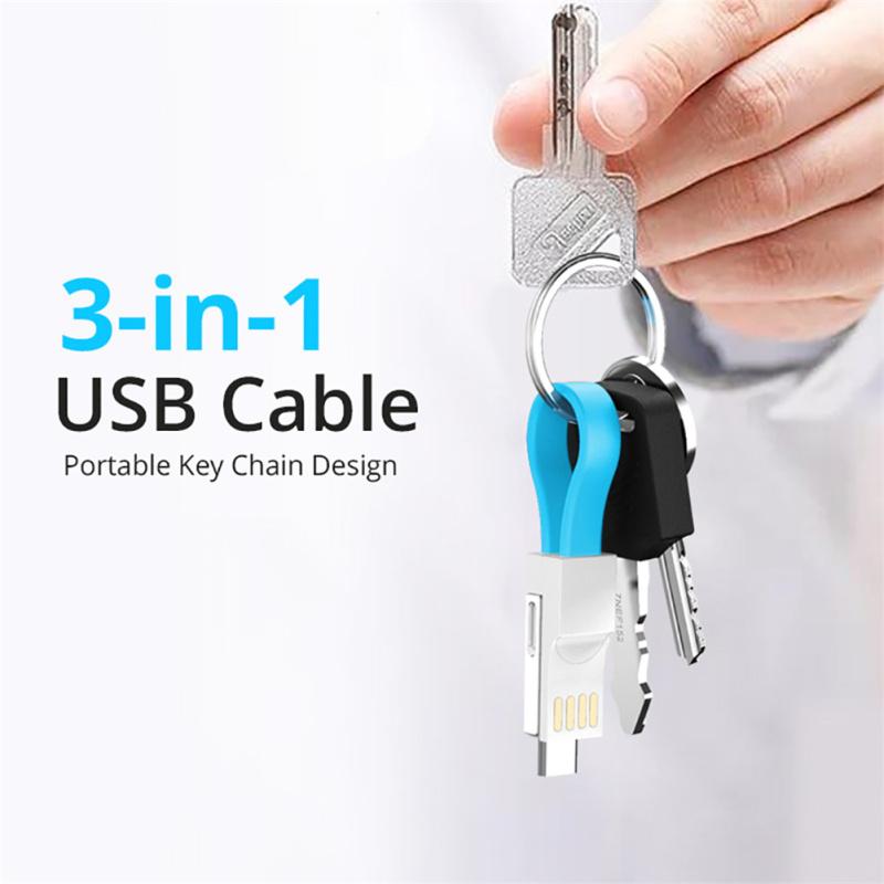 3-in-1 Micro-USB Typ-C Datenkabel Tragbares Schlüsselanhänger-Ladegerät Ladekabel Kompatibel für iPhone