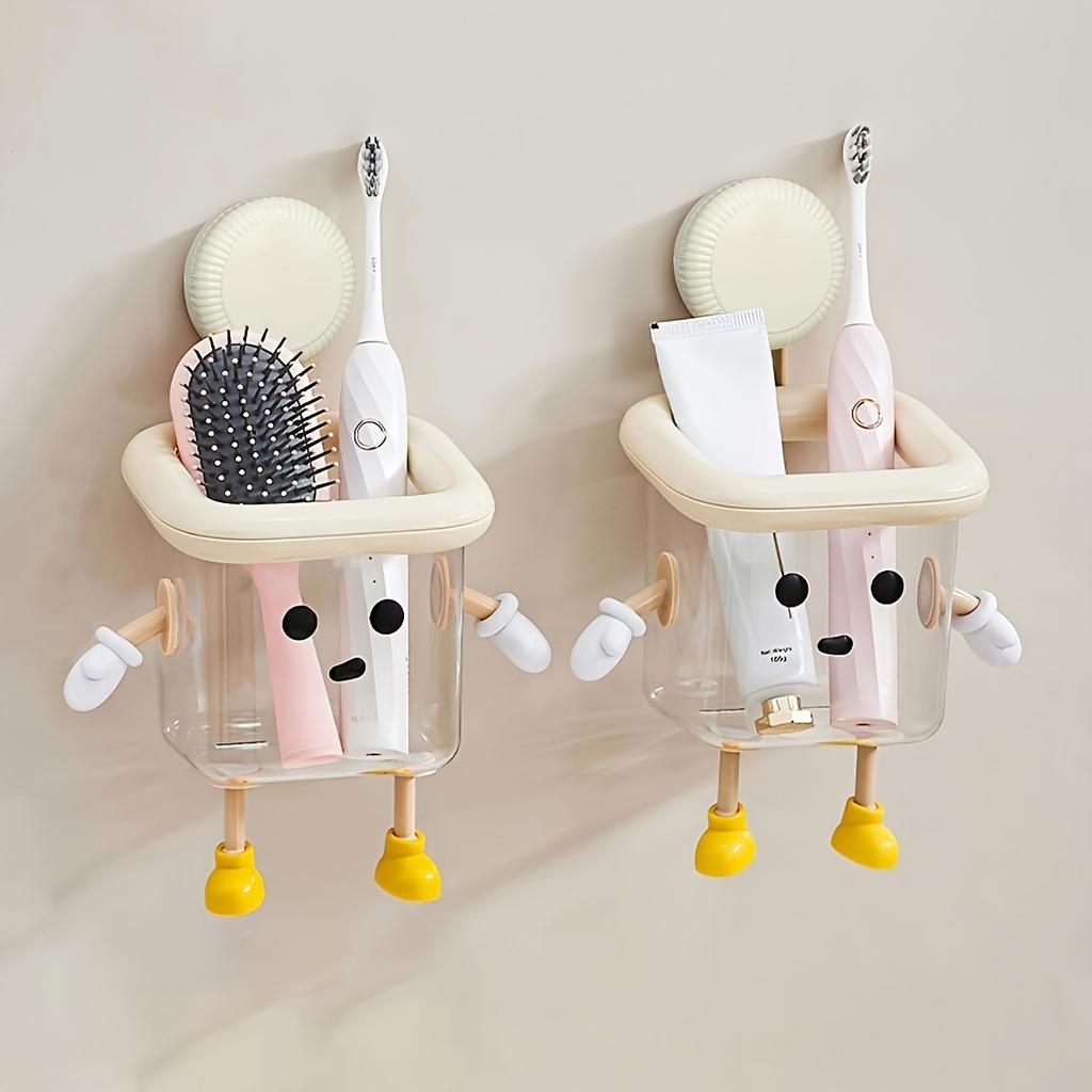1 Stück Cartoon Badezimmer Zahnbürstenhalter, Wandmontiert Bohrfrei Saugnapf Aufbewahrungsbox, Zahnbürstenaufbewahrung