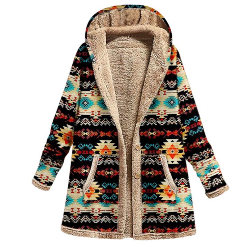 Women Winter Warm Coat Casual Patchwork Loose Boho Jacket Women Long Sleeve Hooded Outwear Fashion Streetwear Lady Clothes