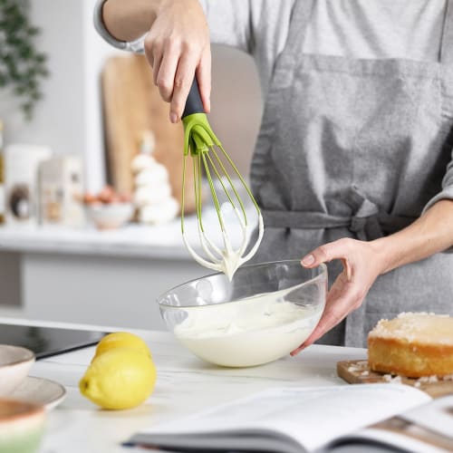 Joseph Joseph Twist Whisk - 2 In 1 - Flat and Balloon Whisks - Suitable for Nonstick Cookware, Silicone, Gray/Green [Authentic] 10539