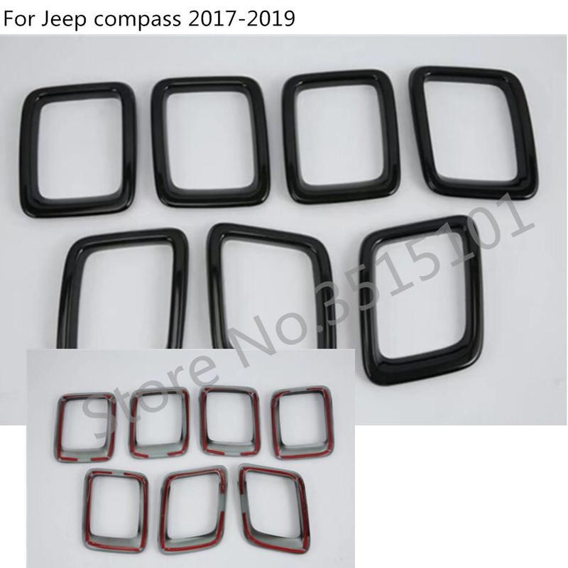 For Jeep Compass 2017 2018     Styling Cover Protection Detector Trim Racing Front Up Grid Grill Grille Racing
