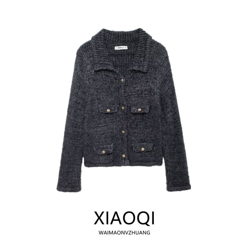 Fashion Style 2024 New Fall Women's Clothing Stylish Gray Short Version Knitting Cardigan Outwear 5711630