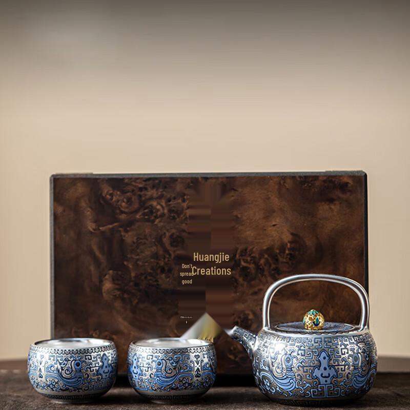 

Tao Ding Xuan Blue & White Gilt Silver Teapot Set