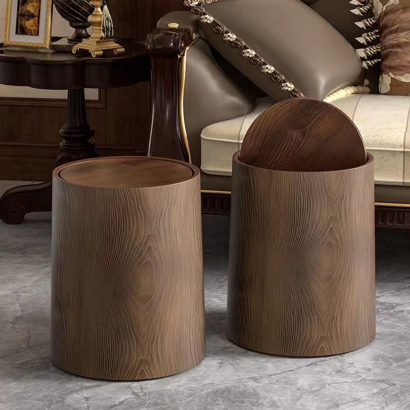 Chinese Style Retro Wood Grain Trash Can – Large Capacity for Home & Office