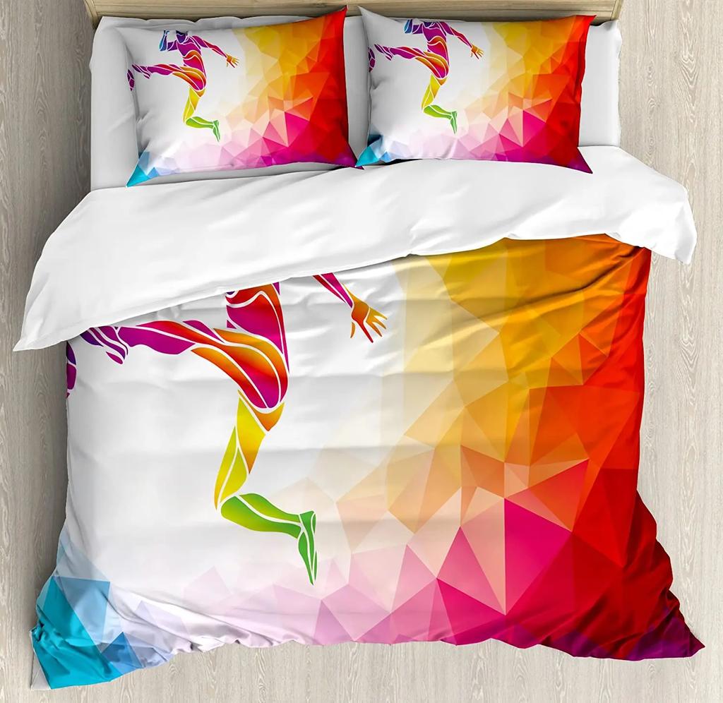 Hockey Bedding Collection For Bedroom Bed Home Retro Halftone Style Backdrop With Player Figure Duvet Cover Quilt Cover And Pillowcase