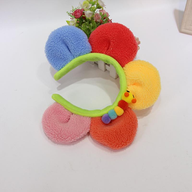 Korean Colorful Sunflower Plush Headband - Cute Caterpillar Design