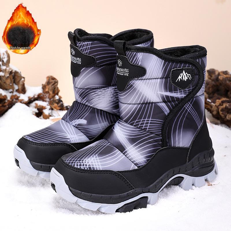 Wysokie śniegowce dziecięce z polarową podszewką: Antypoślizgowe Zimowe Buty ze Stalowymi Pazurami dla Chłopców i Dziewcząt