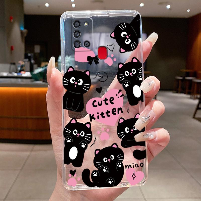 For Samsung Galaxy A21s Phone Case SM- A217F Capa Flower Butterfly Protective Thin Cases Transparent Soft Silicone TPU Cover