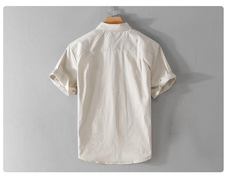 Men's Japanese-Style Summer Color-Block Short-Sleeve Cotton Shirt