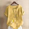 Women's Fashion Goldfish Prined Round Neck Short Sleeve T-shirt Casual Cotton Linen Graphic Shirt Leisure Loose Summer Blouse Tops