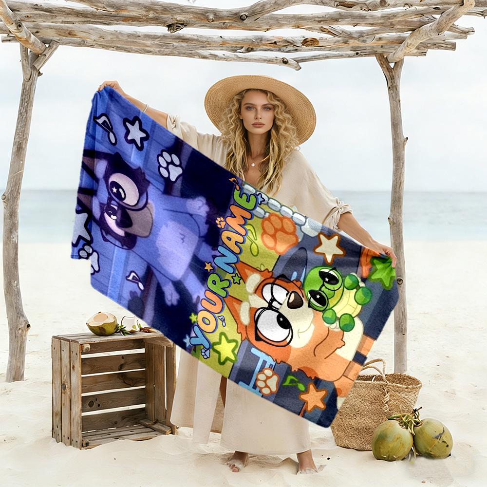 Bluey Customize Your Name Beach Towel Super Soft & Absorbent For Beach Bathroom Outdoor Swimming Pool Camping Picnic Yoga Diving Vacation Accessories