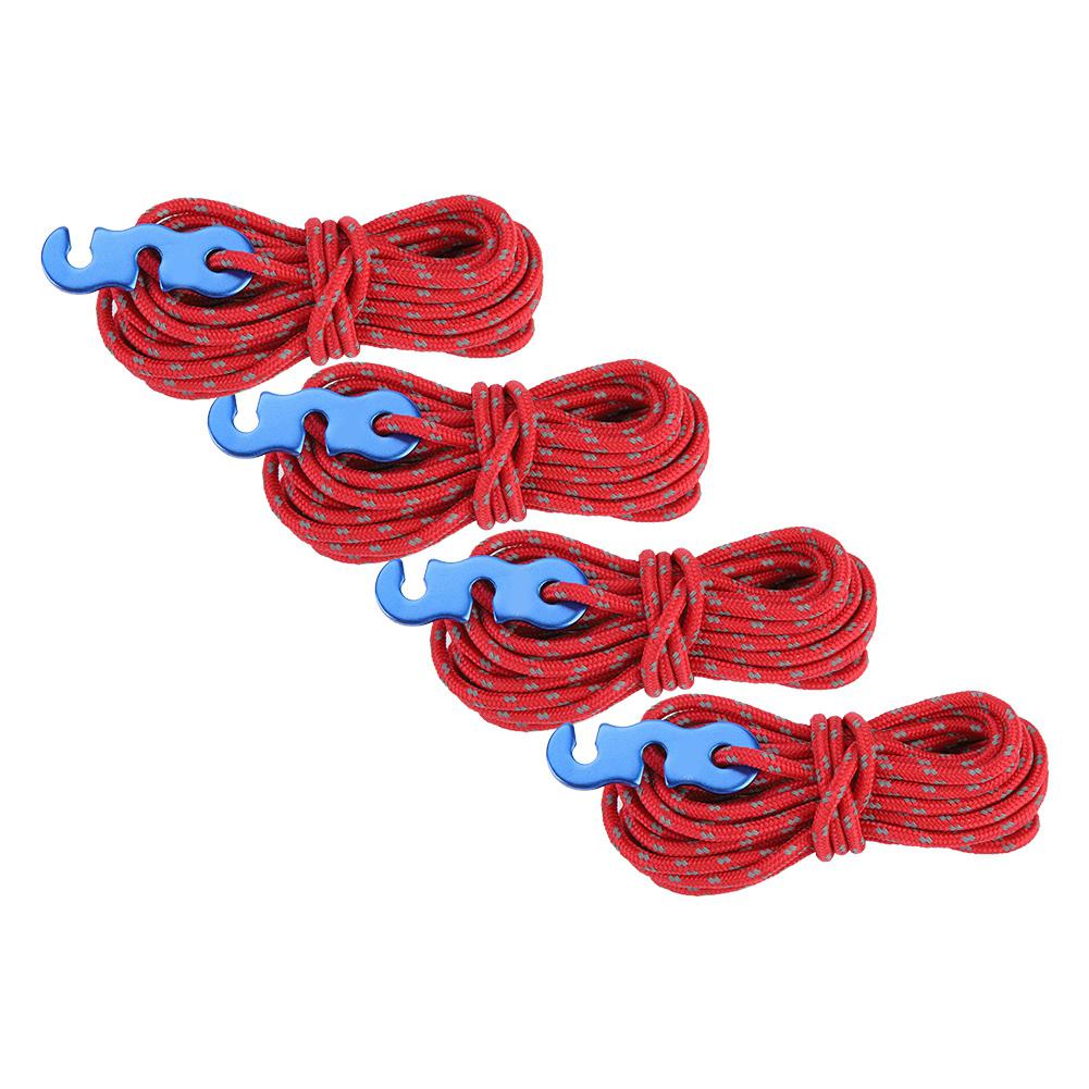 4pcs Set Reflective Tent Wind Rope Camping String Guy Line with S Ring Buckle Hook(Red)