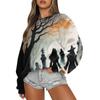 Women's Casual Fashion Printed Long Sleeved Knitted Sportswear Top, Loose Fit Halloween