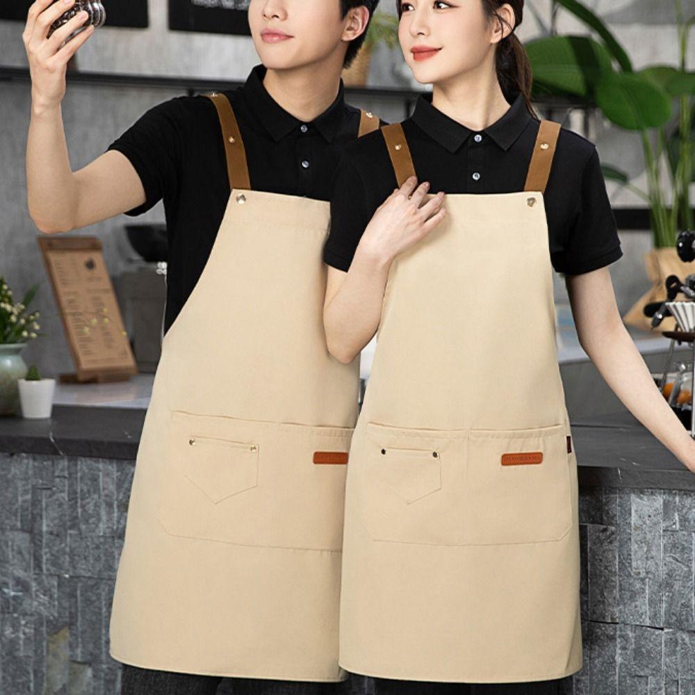Salon Apron Solid Color Waterproof Apron Oil Resistant Multi-function Kitchen Apron Adjustable with Pockets Chef Apron Waiter