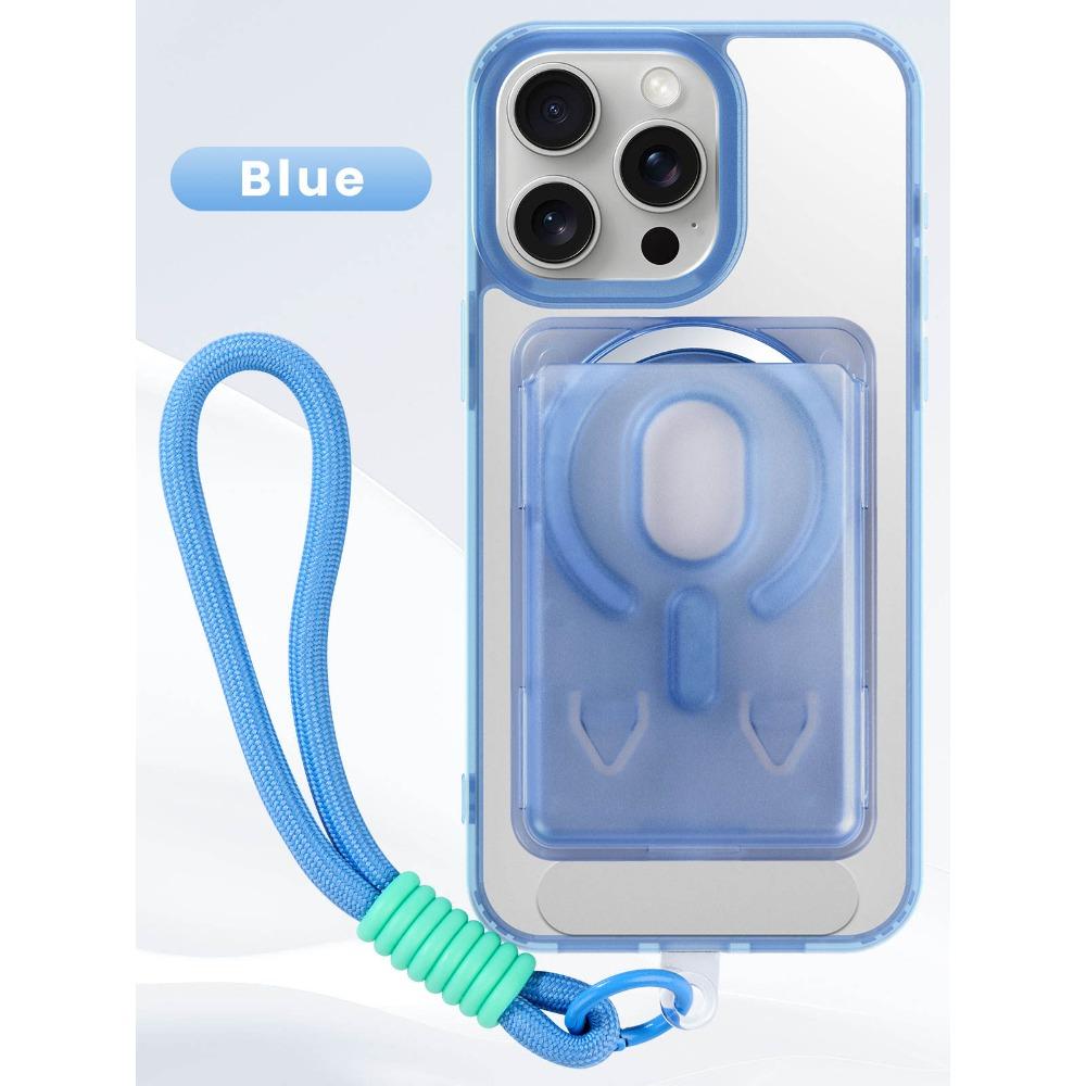 

Candy Color Matte Transparent Card Slot Case For iPhone 17 16 15 14 Plus 13 12 Pro Max Air Shockproof Magnetic Case With Lanyard iPhone 12 Pro Max синій