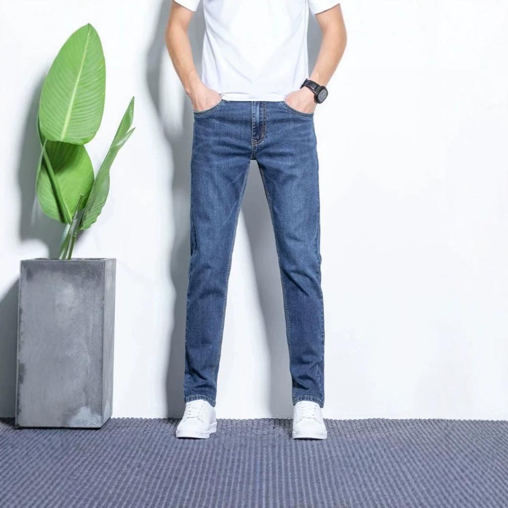 Summer thin jeans men's ice silk slim-fitting straight trendy men's pants new men's casual versatile trousers