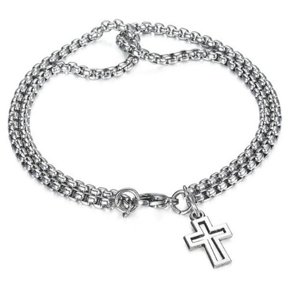 

1pc Titanium Steel Cross Bracelet for Men, Hip Hop Style All-match Trendy Religious Faith Bracelet, Classic Punk Jewelry Gift 21cm