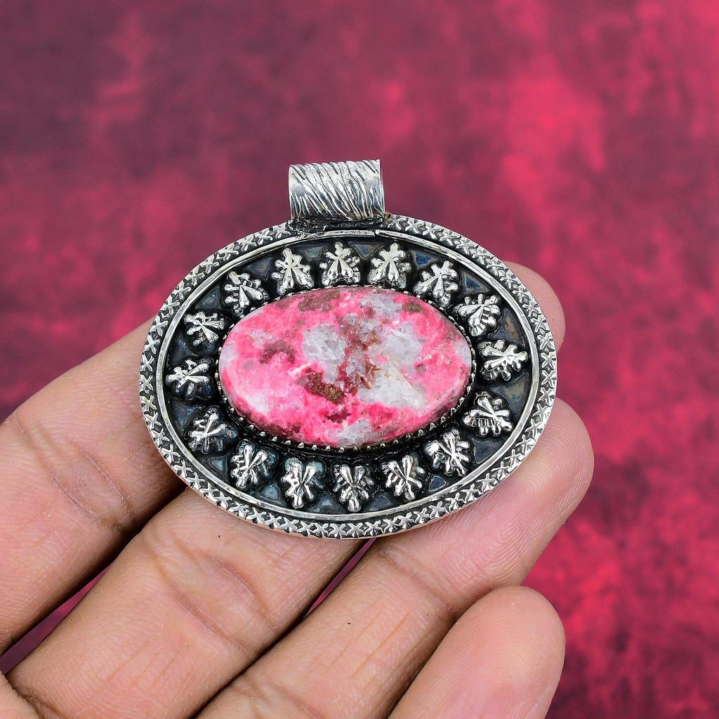 Pink Thulite Gemstone Pendant 925 Sterling Silver Jewelry, Handmade Antique Pendant Jewelry, Gift For Mother