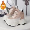 Fashion 12CM British Genuine Leather Ladies Platform Wedge Ankle Winter Plush Booties Autumn Spring High Brand Women Cowboy Shoes