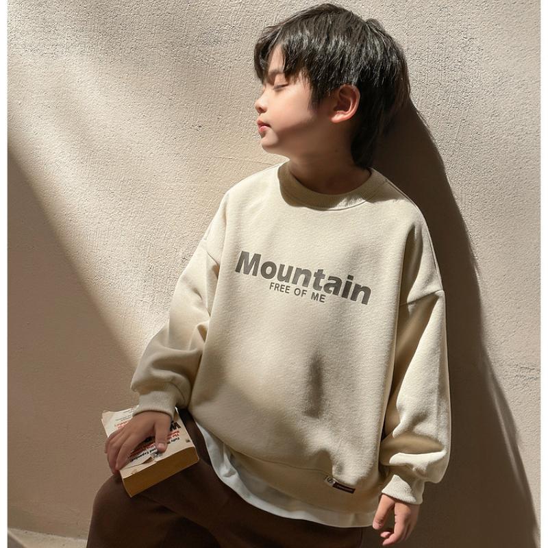 Spring Children's Sports and Leisure Hoodie, Cartoon Printed Single Piece Loose Round Neck Top for Big Boys