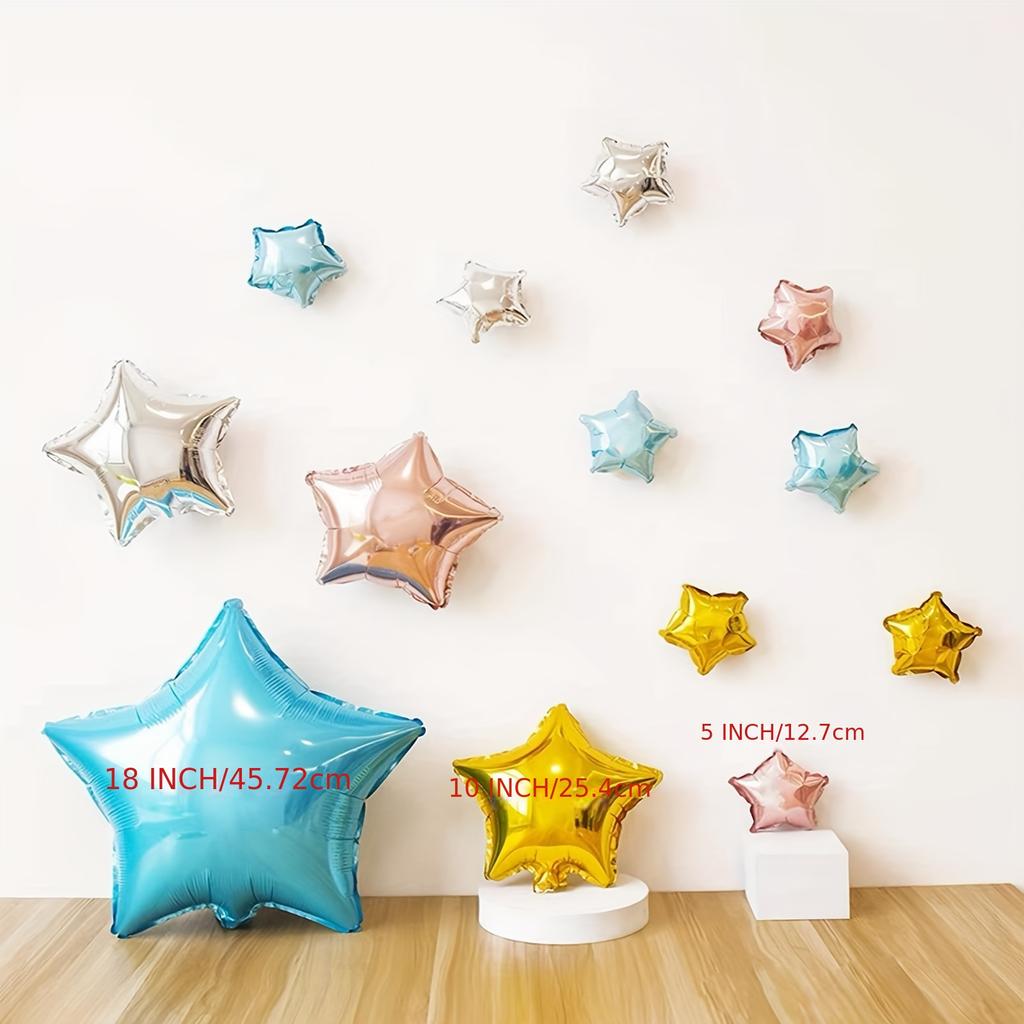 50-Piece Set 5inch Five-Pointed Star Gold Star Aluminum Foil Balloons, Non-Floatable, Suitable for Window Decoration and Ceiling Gold Star Accents