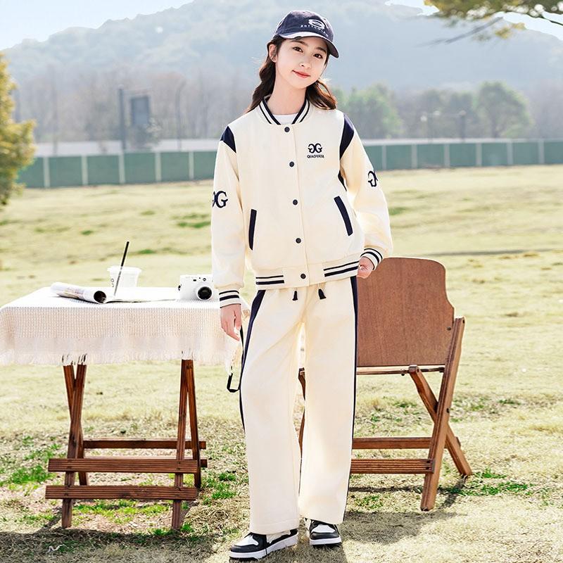 Girls 2-Piece Tracksuit Set Kids Sporty Style Letter Print Long Sleeve Pants