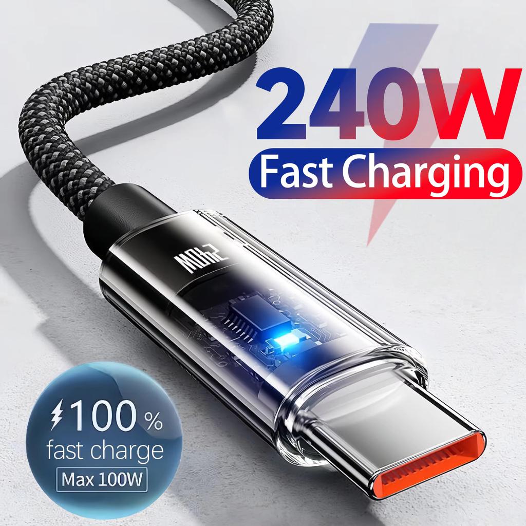 111W Nylon USB C to C Fast Charging Cable with LED Digital Display for Samsung Xiaomi Huawei OPPO Quick Charge 1.1 Data Cord