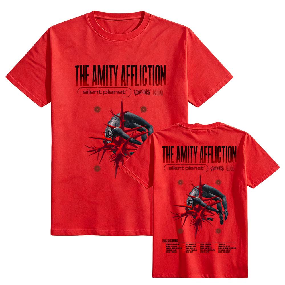 The Amity Affliction Tour T-shirt House of Cards Album Design Tshirts Unisex Streetwear Loose Cotton Summer Male Tees Print Tops XS красный