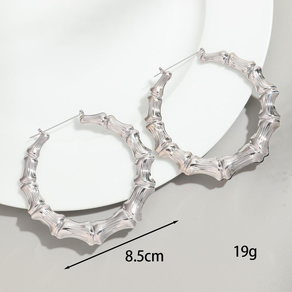 HipHop Gold Sliver Color Bamboo Round Hoop Earrings for Women Statement Big Circle Heart Star Geometric Earings Party Jewelry
