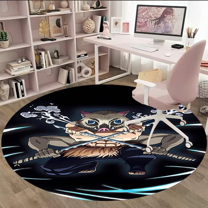 1pc Demon Slayer1 Print Round Carpet Chair Round Carpet Suitable for Bedroom Living Room Home Decorative Carpet