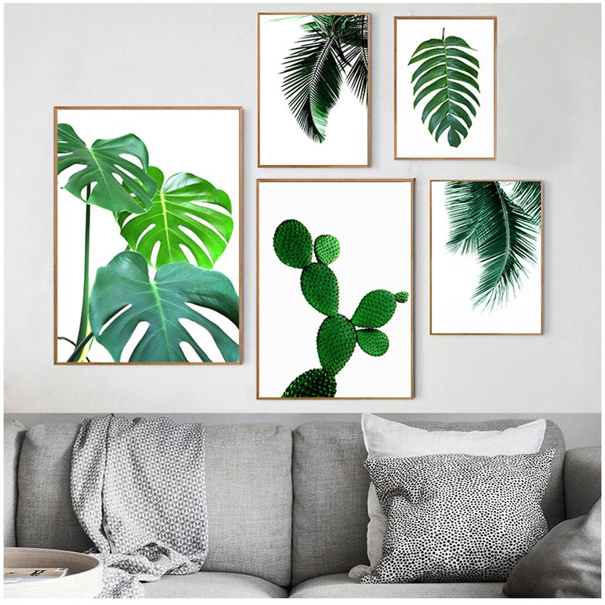 Nordic Posters And Prints Wall Art Picture Home Decoration Fresh Green Cactus Big Tropical Leaves Canvas Painting Plants